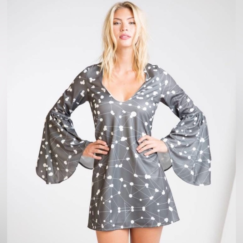 Anthropologie Bell Sleeve Mini Disco Dress Size XL NWOT By Ellender